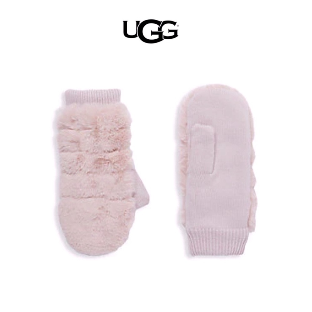 UGG Pink Lush Faux Fur Mittens NWT